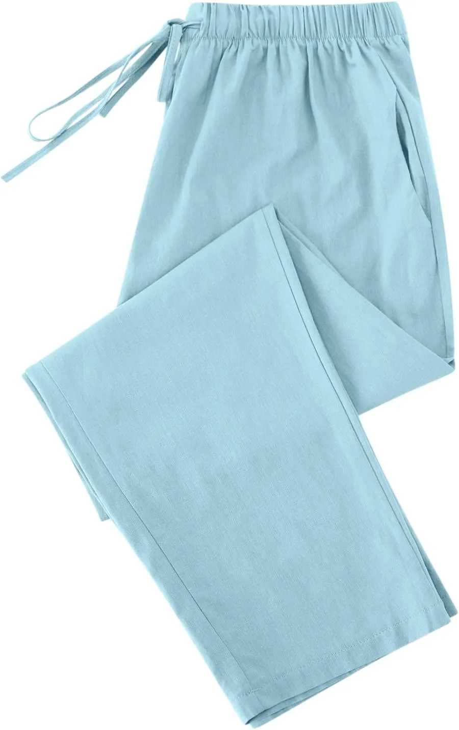 Lmdudan 2025 Women Casual Cotton Linen Pants Lightweight Summer Elastic Waist Beach Pants Plus Size Solid Lounge Long Trouser