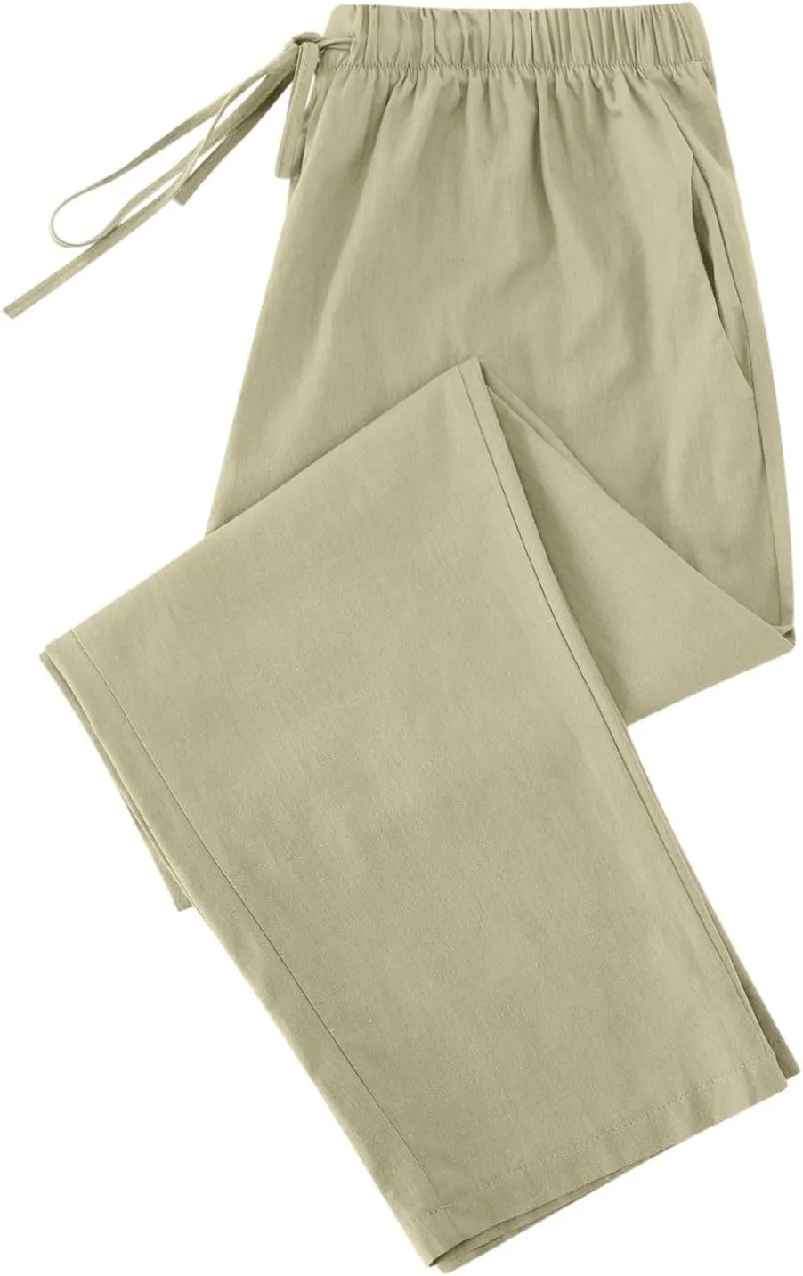Lmdudan 2025 Women Casual Cotton Linen Pants Lightweight Summer Elastic Waist Beach Pants Plus Size Solid Lounge Long Trouser