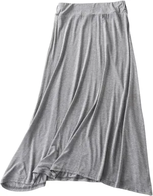 Long Maxi Skirt for Women Modal Cotton Solid Lightweight Flowy Elastic Waist A-Line Skirt Casual Summer Cozy Lounge