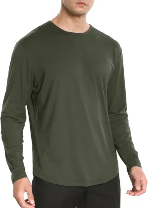 Long Sleeve Shirt for Men Casual Solid Color Plus Size Pullover T-Shirts Lightweight Loose Fit Thin Basic Blouses Tops