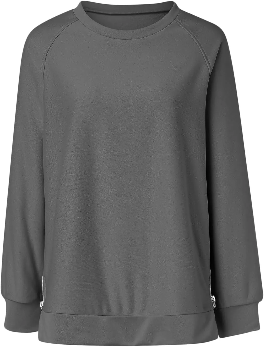 Long Sleeve Shirts for Women Oversized Sweatshirt Crewneck Tunic Pollover Shirts Side Zipper Hoodie Sweater 2024 Fall Clothes