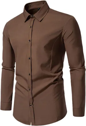 Long Sleeve T Shirt Men Casual Button Down Collared Dress Shirts Lightweight Slim Fit Wrinkle Free Business Shirt