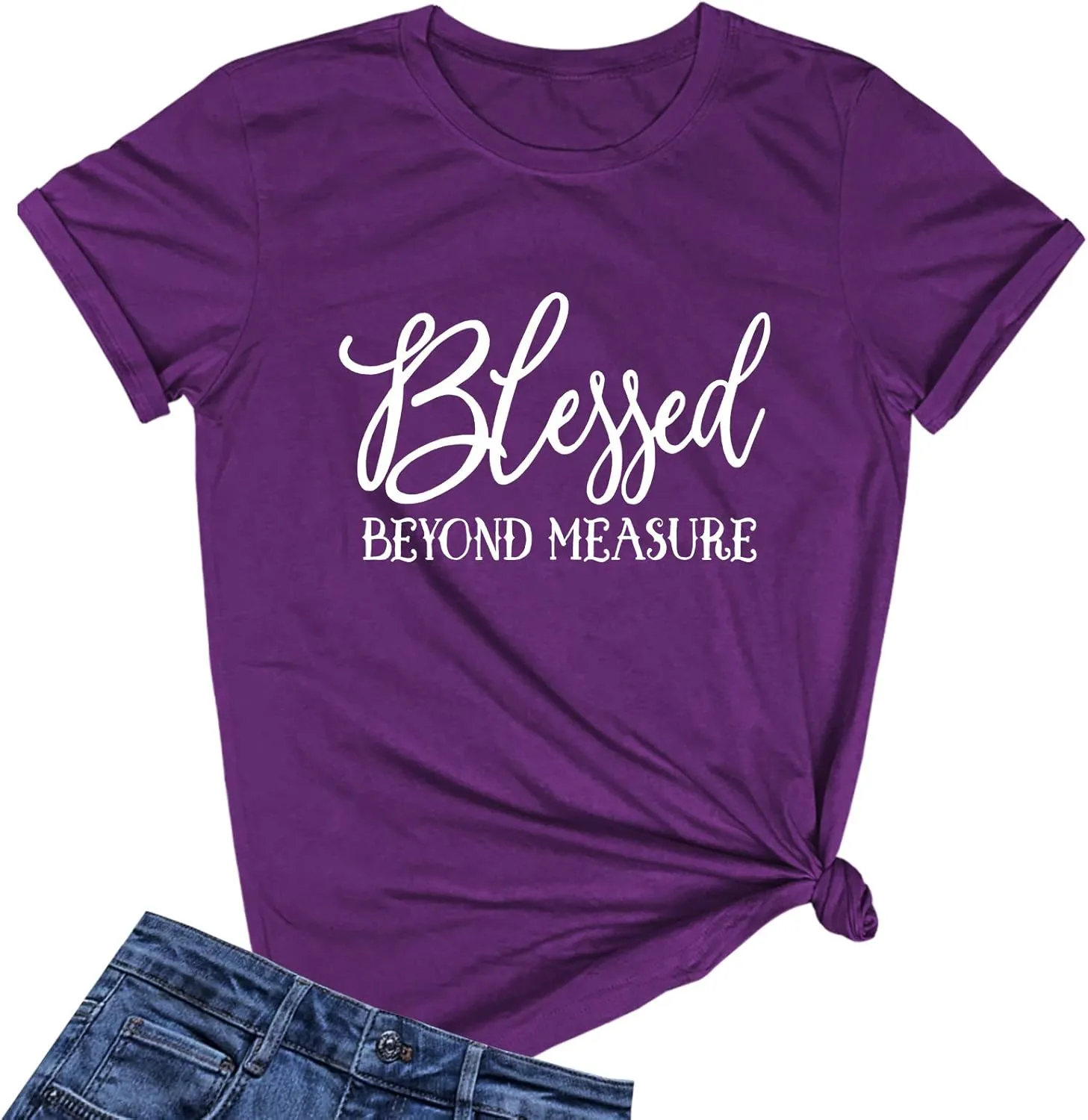 LOOKFACE Women Blessed Beyond Measure Graphic Funny Cute T Shirts (Gift Ideas)
