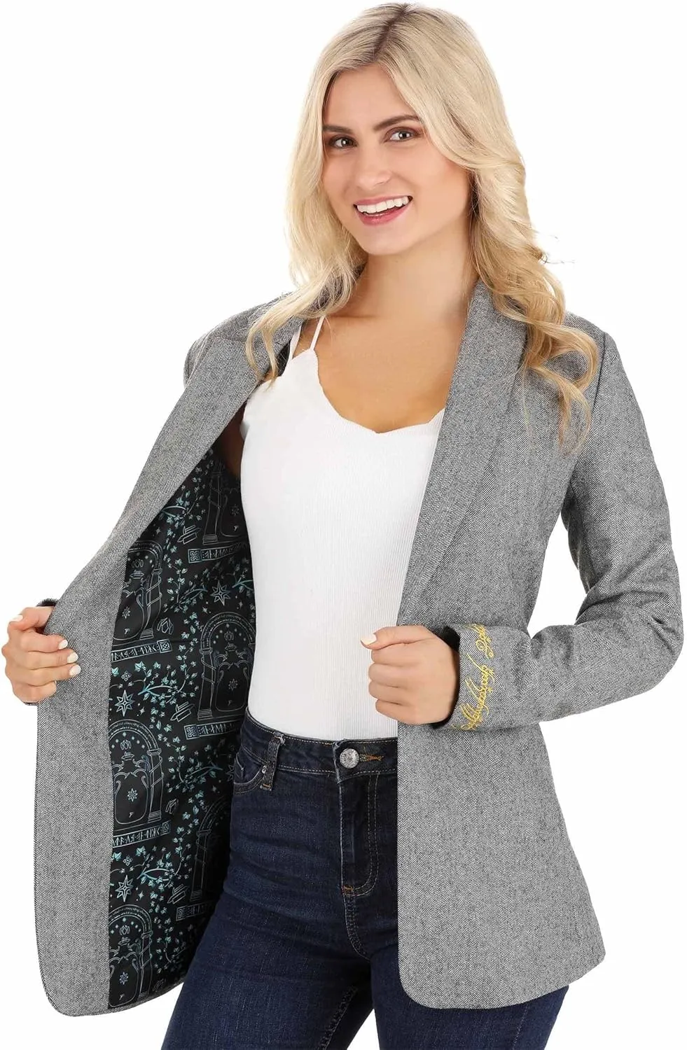 Lord of The Rings Adult Heather Grey LOTR Blazer for Women, Officially Licensed Tolkien-Inspired Women's Blazer