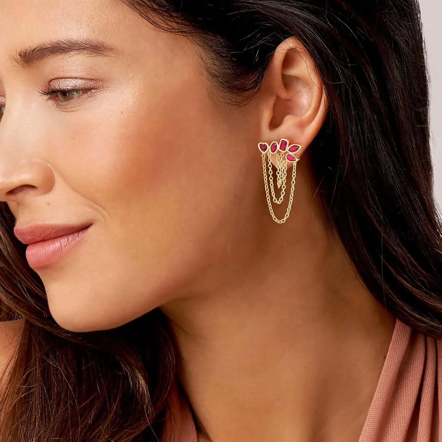 LOYATA Dangle Earrings for Women Trendy 14K Gold Plated/925 Sterling Sliver Post Hypoallergenic Gold Chain CZ Stud Earrings Dainty Long Dangling Earrings Wedding Prom Jewelry for Women Gifts