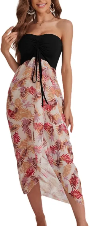 Lrady Women's Chiffon Off Shoulder Summer Beach Swimsuit Cover ups Sundress Strapless Dress