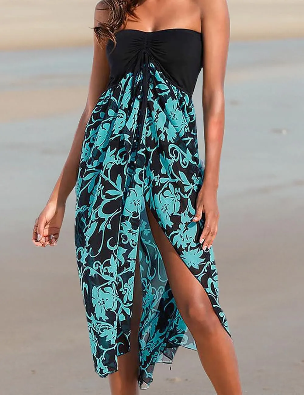 Lrady Women's Chiffon Off Shoulder Summer Beach Swimsuit Cover ups Sundress Strapless Dress