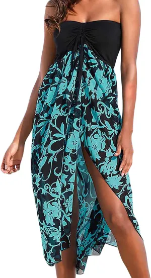 Lrady Women's Chiffon Off Shoulder Summer Beach Swimsuit Cover ups Sundress Strapless Dress