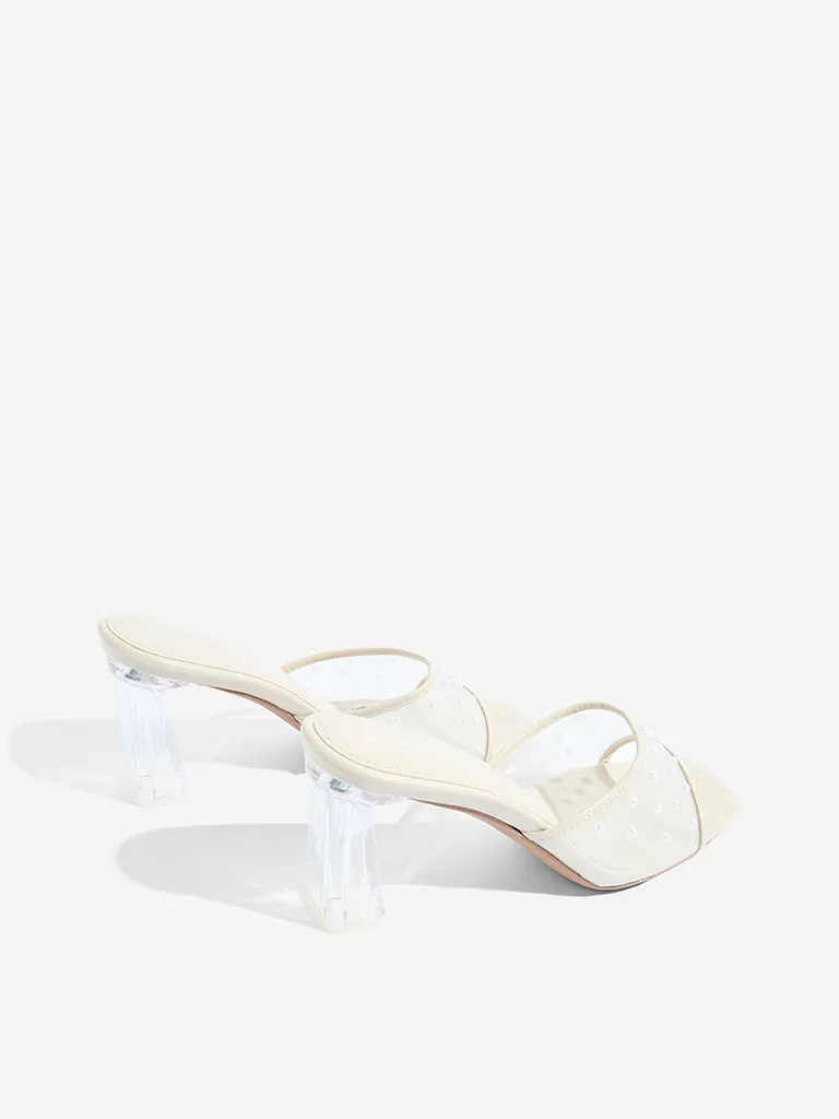 LUNA BLU Ivory Pearlescent Block Heel Sandals