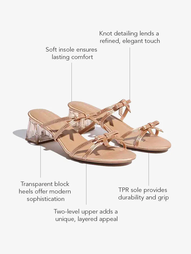 LUNA BLU Rose Gold Bow-Detailed Sandals