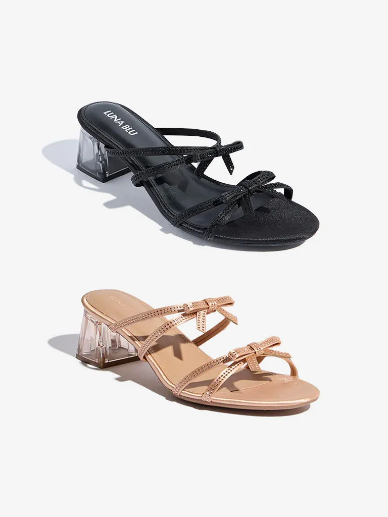 LUNA BLU Rose Gold Bow-Detailed Sandals