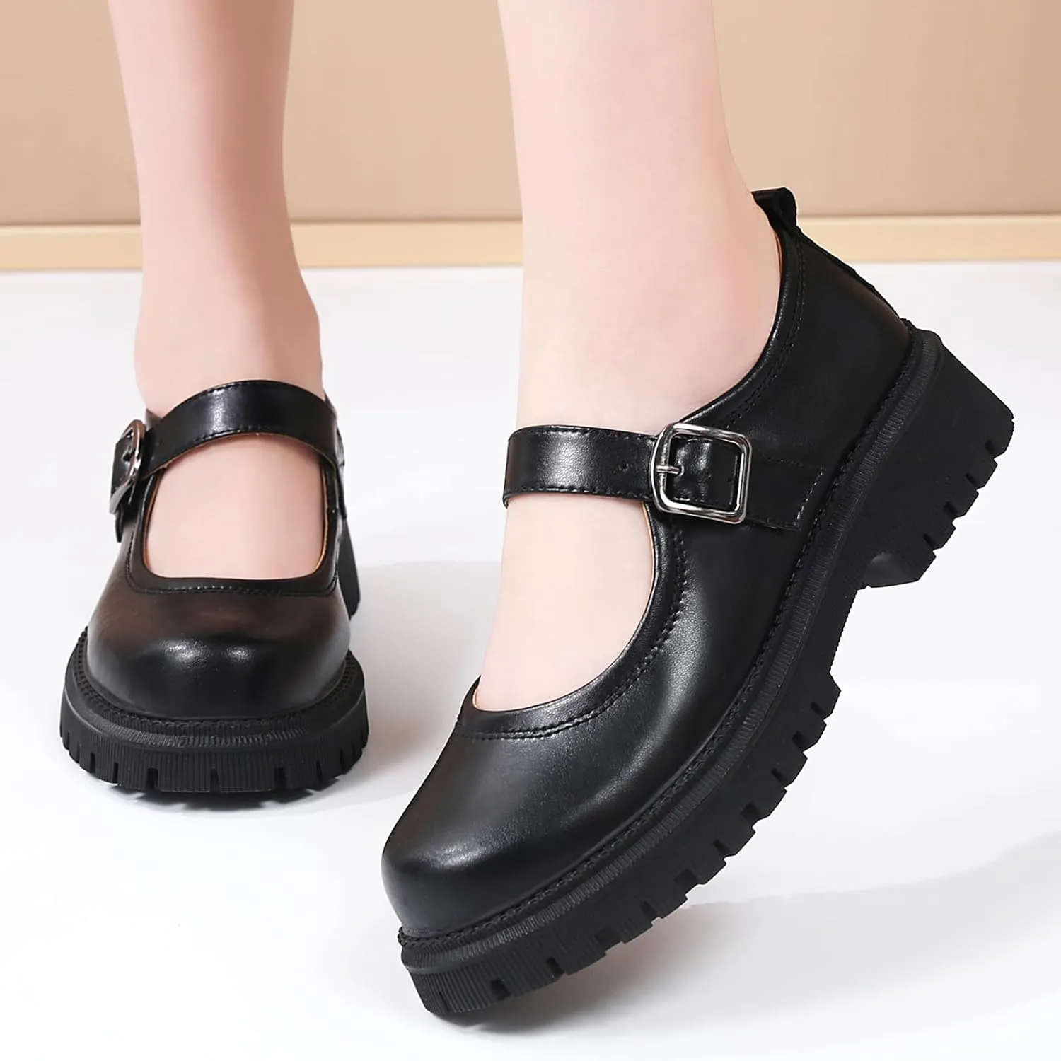 Mary Jane Shoes for Women Platform Mary Janes Pumps Round Toe Non-Slip Casual Shoes Comfortable Dress Shoes Cute School Shoes for Women