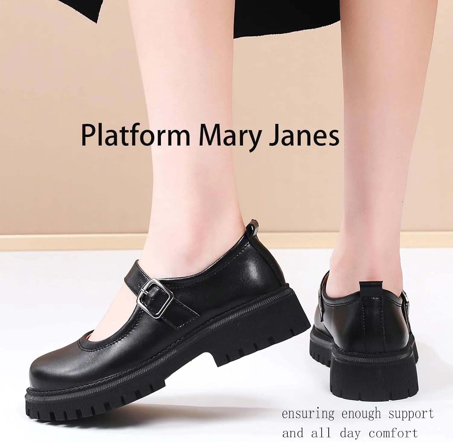 Mary Jane Shoes for Women Platform Mary Janes Pumps Round Toe Non-Slip Casual Shoes Comfortable Dress Shoes Cute School Shoes for Women