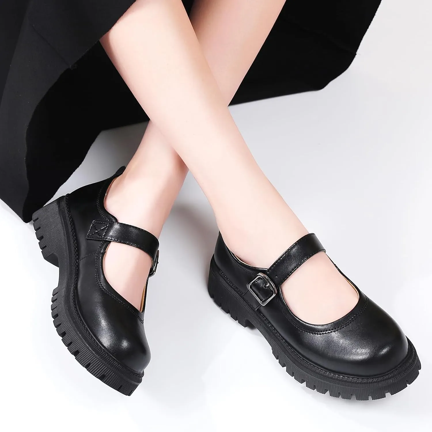Mary Jane Shoes for Women Platform Mary Janes Pumps Round Toe Non-Slip Casual Shoes Comfortable Dress Shoes Cute School Shoes for Women