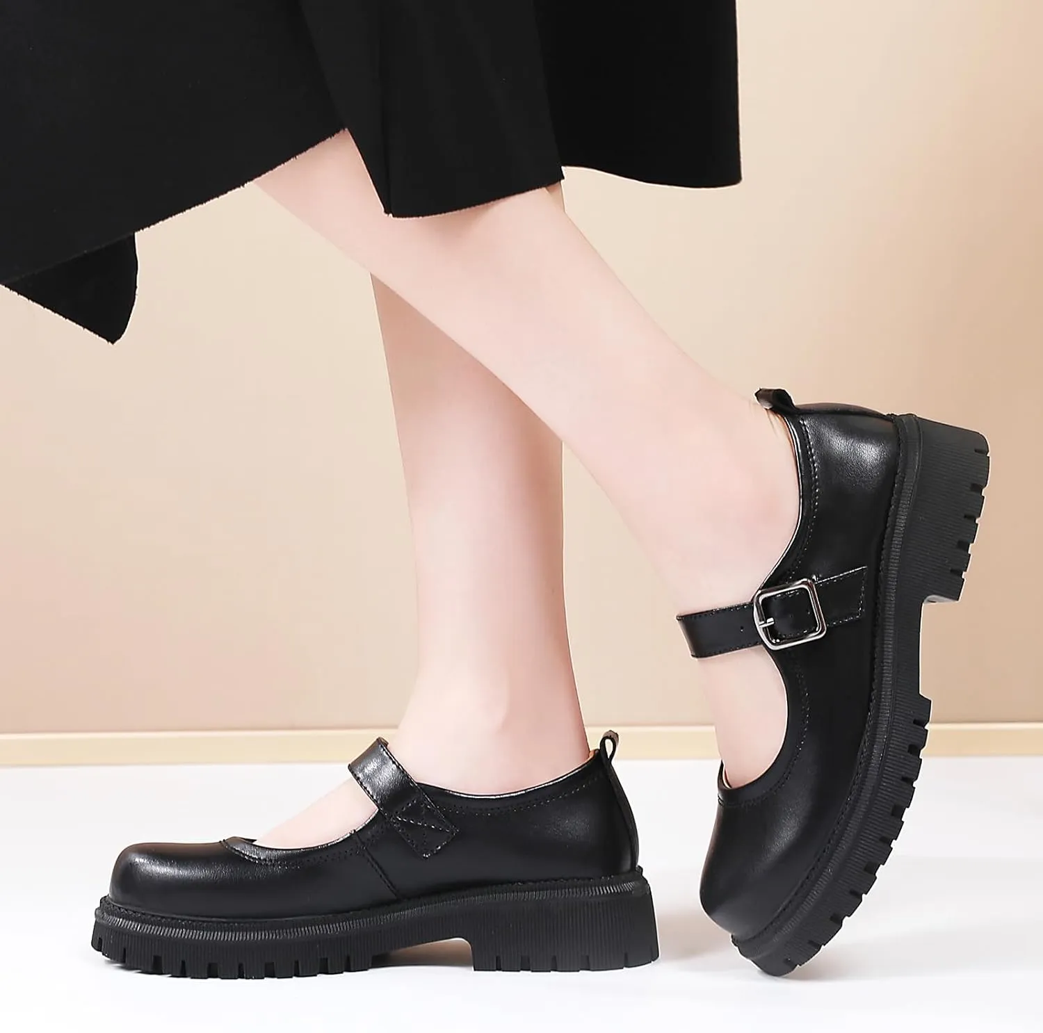 Mary Jane Shoes for Women Platform Mary Janes Pumps Round Toe Non-Slip Casual Shoes Comfortable Dress Shoes Cute School Shoes for Women
