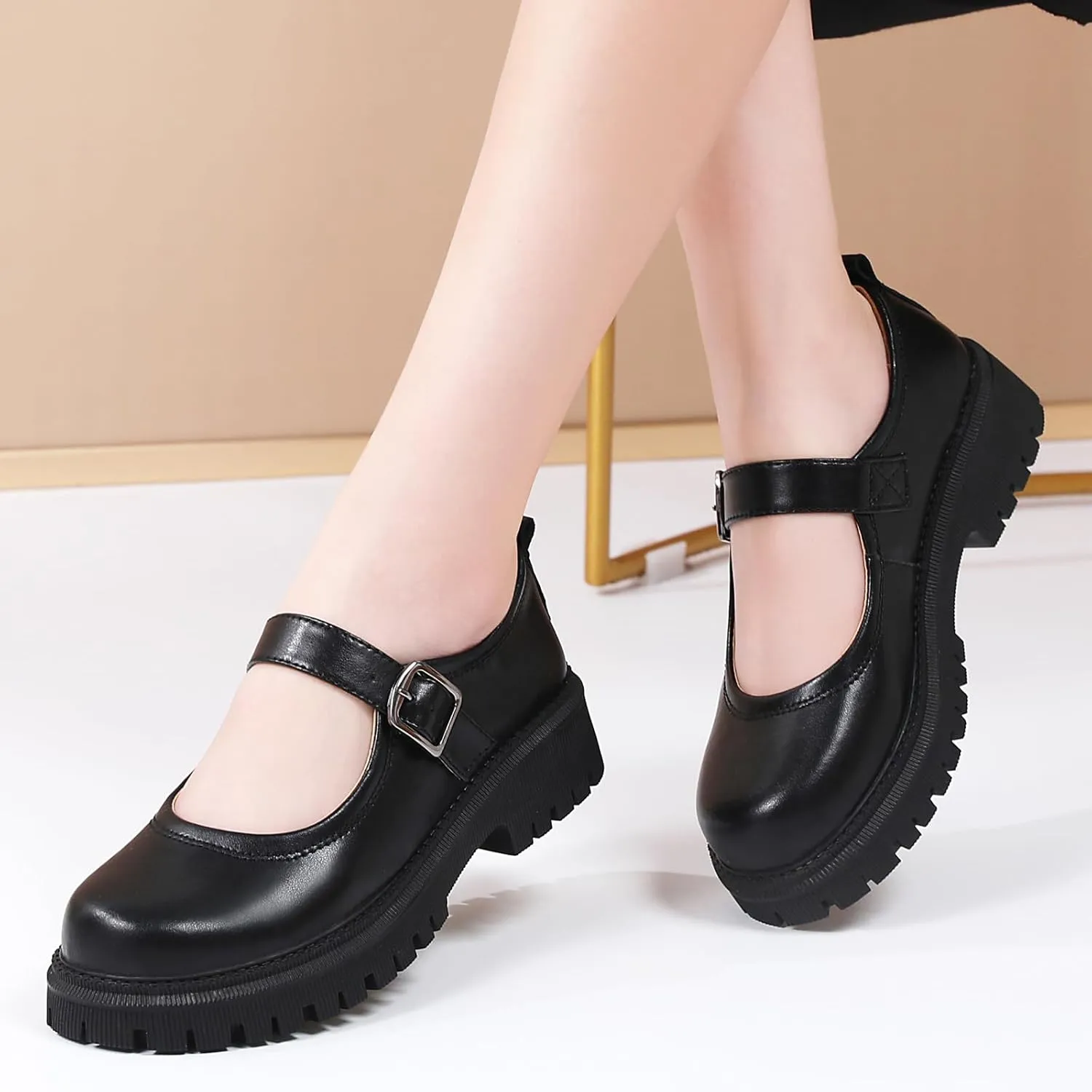 Mary Jane Shoes for Women Platform Mary Janes Pumps Round Toe Non-Slip Casual Shoes Comfortable Dress Shoes Cute School Shoes for Women