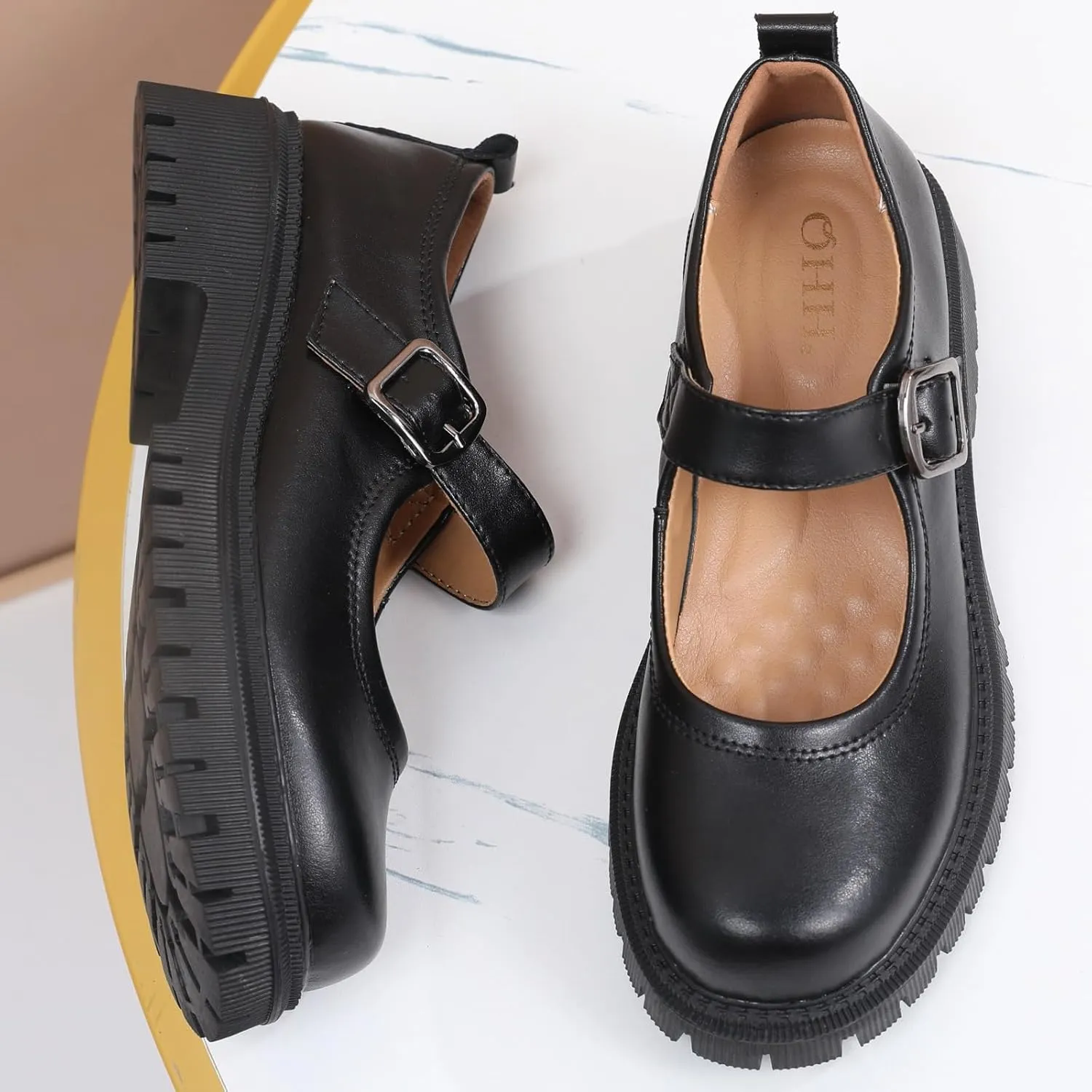 Mary Jane Shoes for Women Platform Mary Janes Pumps Round Toe Non-Slip Casual Shoes Comfortable Dress Shoes Cute School Shoes for Women