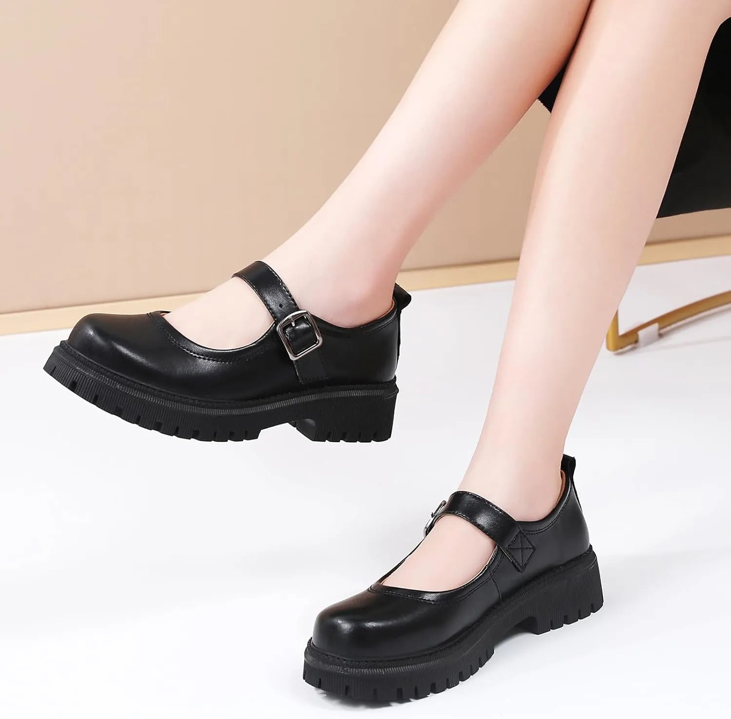Mary Jane Shoes for Women Platform Mary Janes Pumps Round Toe Non-Slip Casual Shoes Comfortable Dress Shoes Cute School Shoes for Women