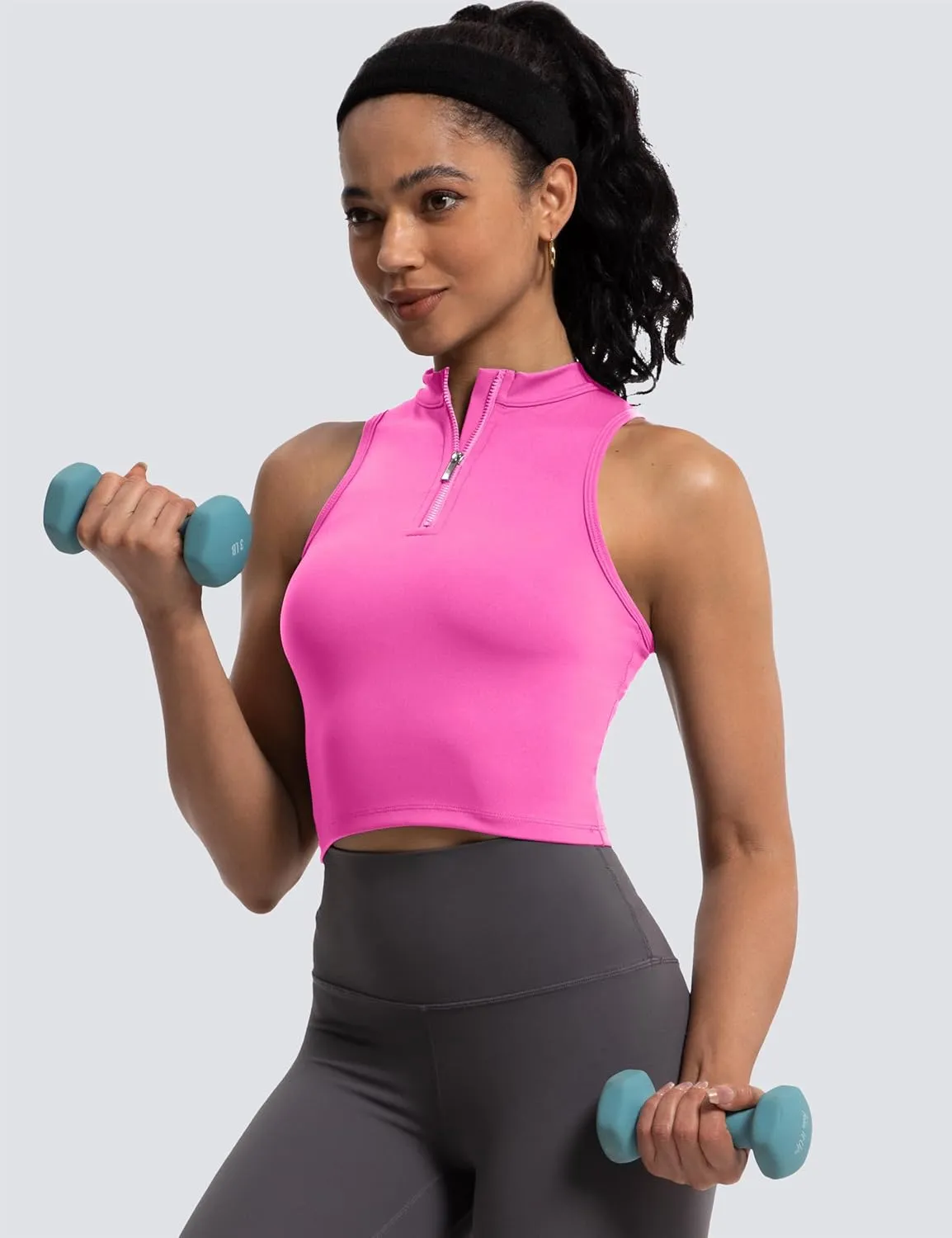 MathCat Half Zipper Workout Tank Tops for Women with Built in Bra, Racerback Workout Tops Sleeveless Crop Tops Gym Yoga Tops
