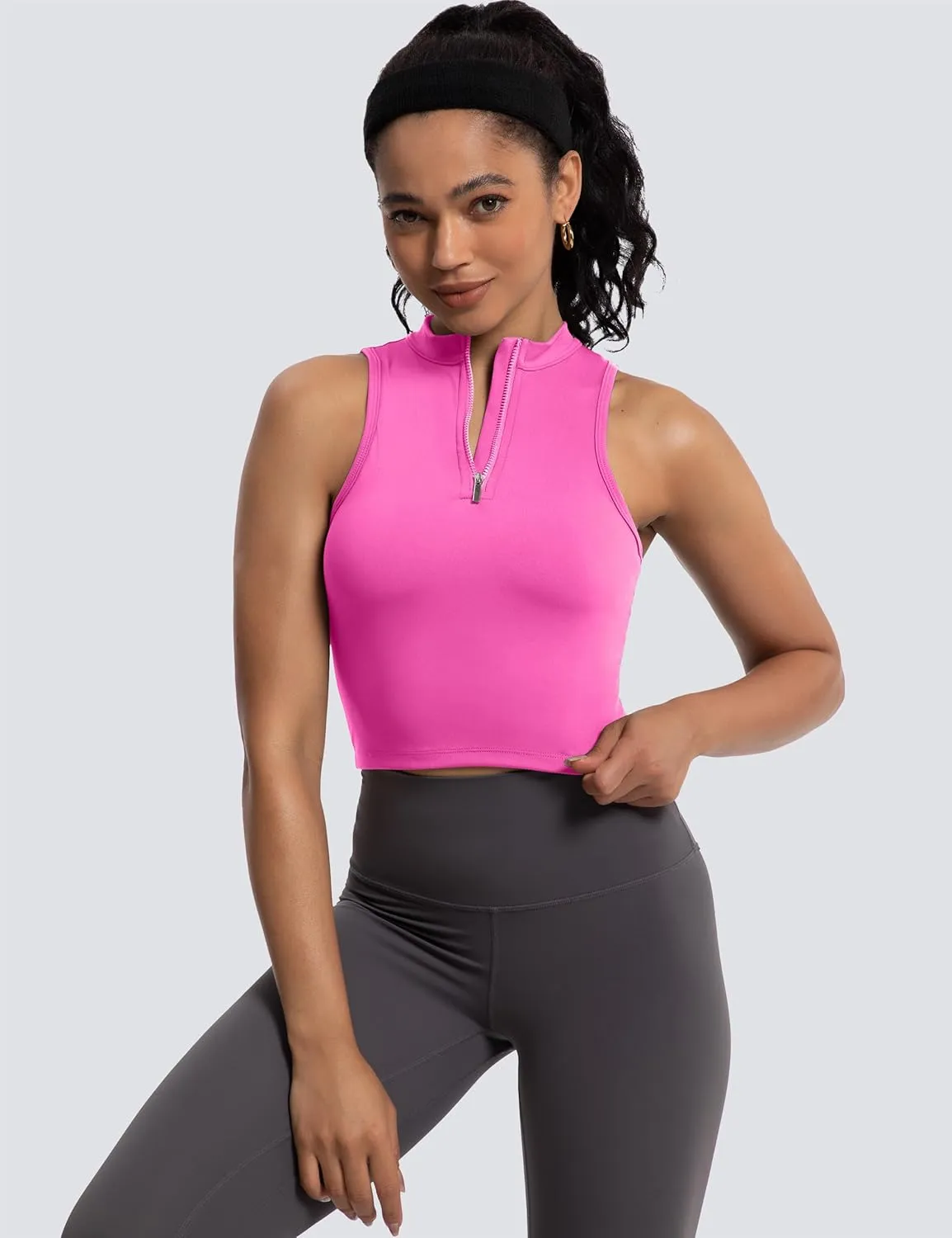 MathCat Half Zipper Workout Tank Tops for Women with Built in Bra, Racerback Workout Tops Sleeveless Crop Tops Gym Yoga Tops
