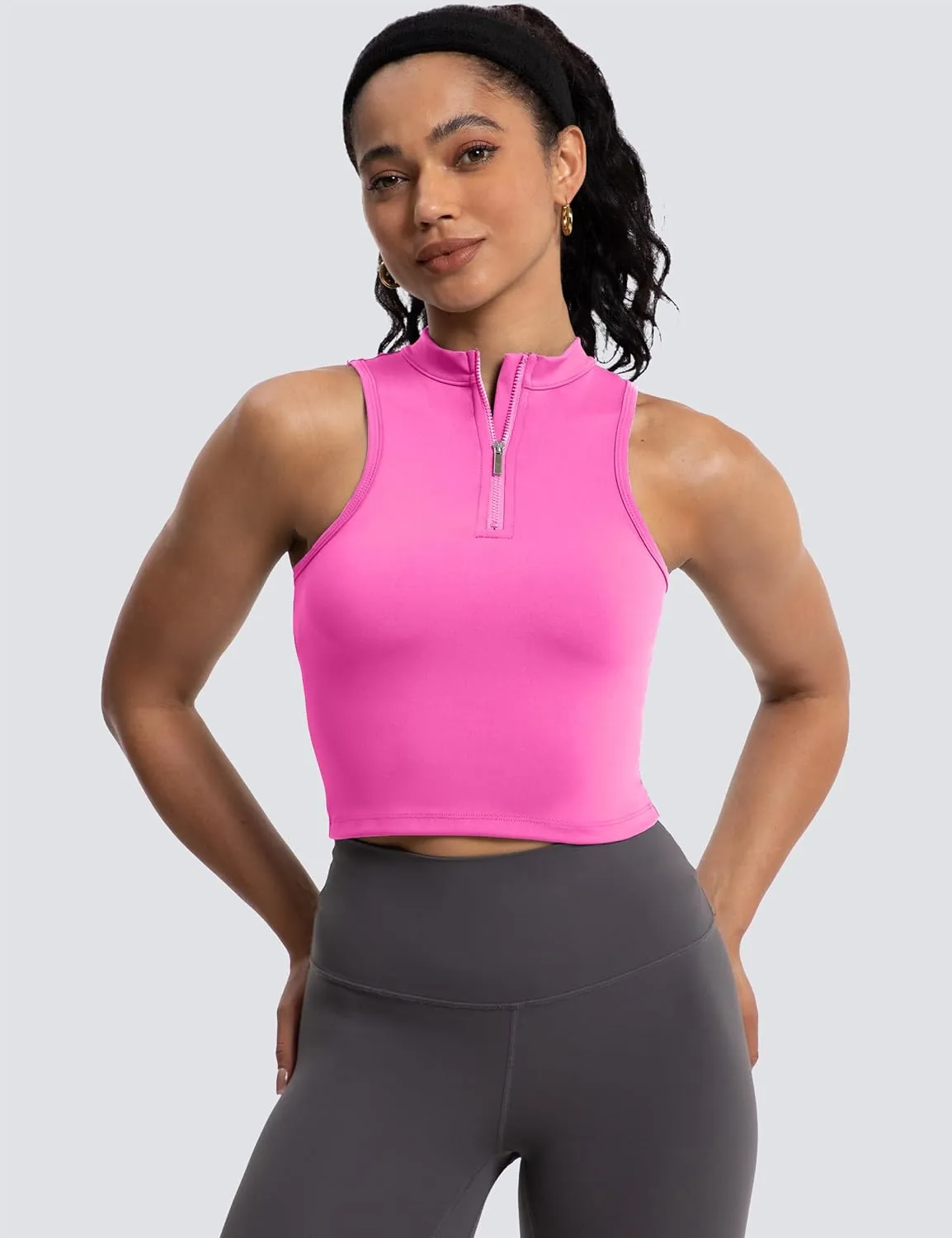 MathCat Half Zipper Workout Tank Tops for Women with Built in Bra, Racerback Workout Tops Sleeveless Crop Tops Gym Yoga Tops