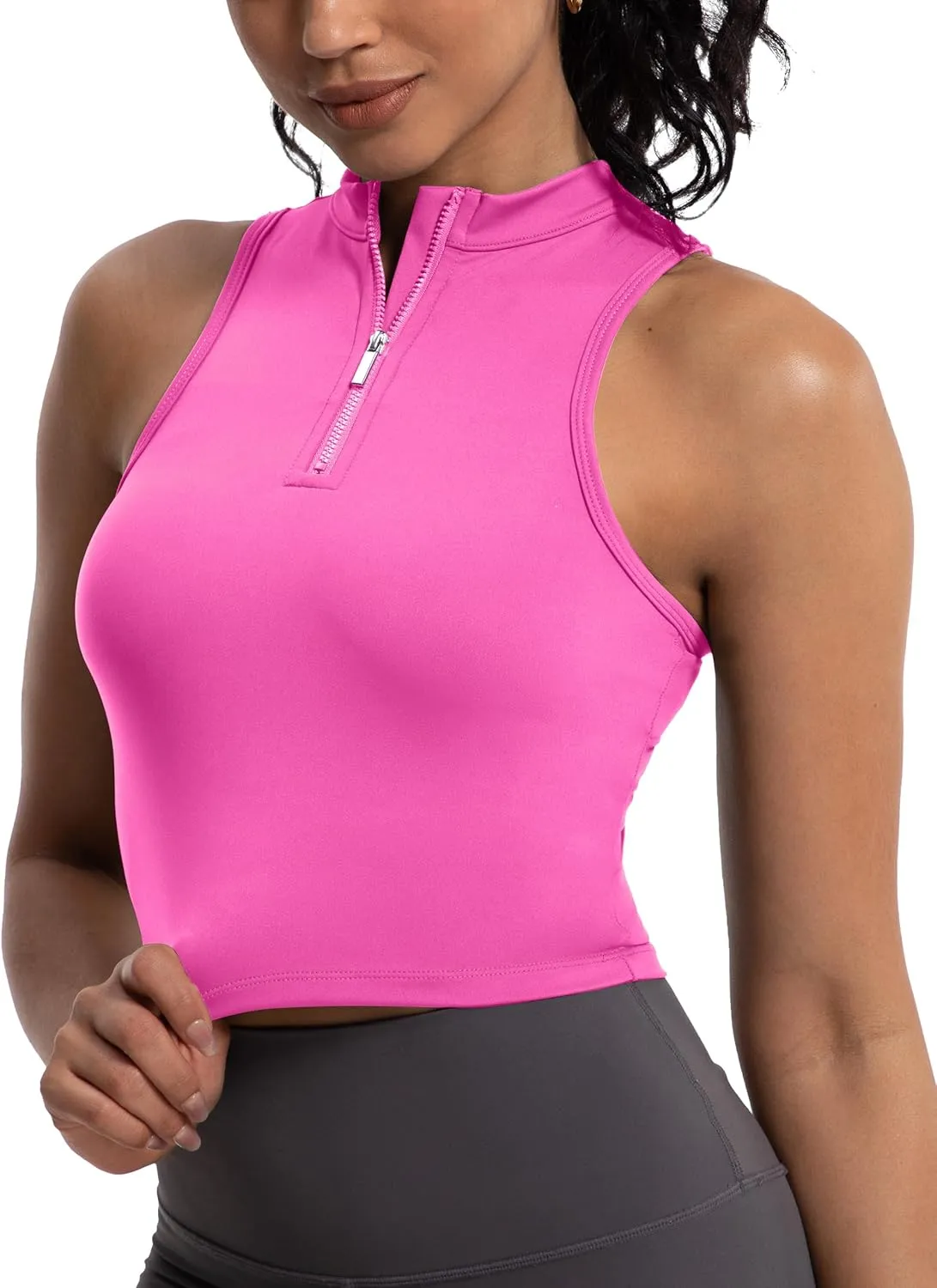 MathCat Half Zipper Workout Tank Tops for Women with Built in Bra, Racerback Workout Tops Sleeveless Crop Tops Gym Yoga Tops