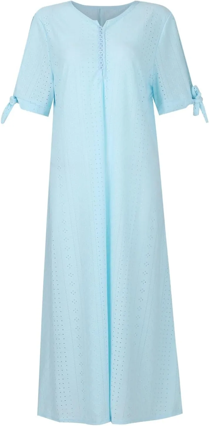 Maxi Dresses for Women 2025 Boho Short Sleeve Eyelet Tshirt Dress Casual Summer Beach Vacation Long Dresses