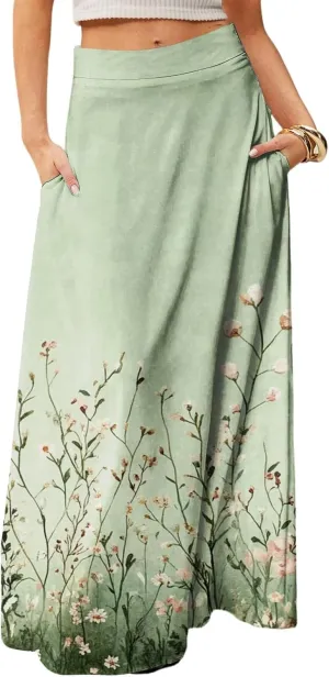Maxi Women's Skirts, Trendy Elegantes Beach Flowy Summer Boho Womens Skirts