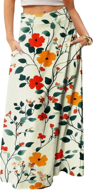 Maxi Women's Skirts, Trendy Elegantes Beach Flowy Summer Boho Womens Skirts