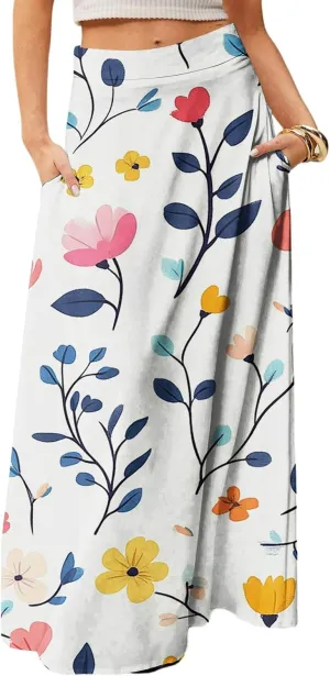 Maxi Women's Skirts, Trendy Elegantes Beach Flowy Summer Boho Womens Skirts