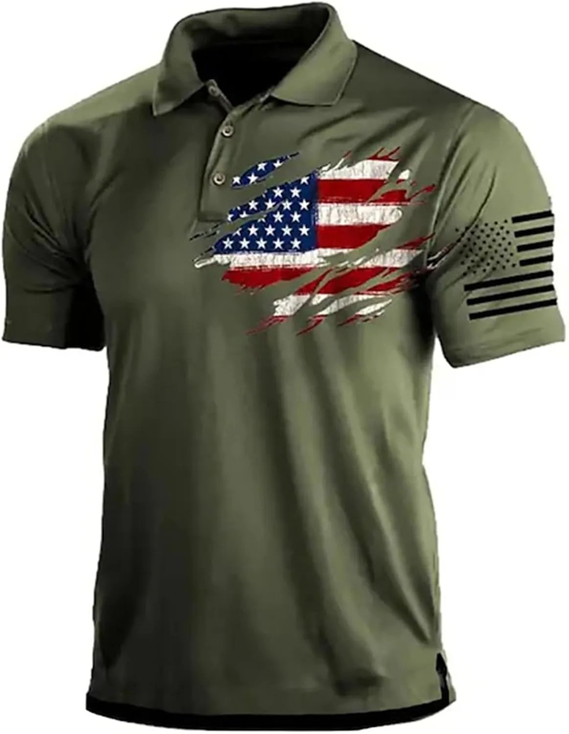 Men American Flag Golf Shirts 4th of July Short Sleeve Performance Moisture Wicking Quick Dry USA Patriotic Polo Shirt