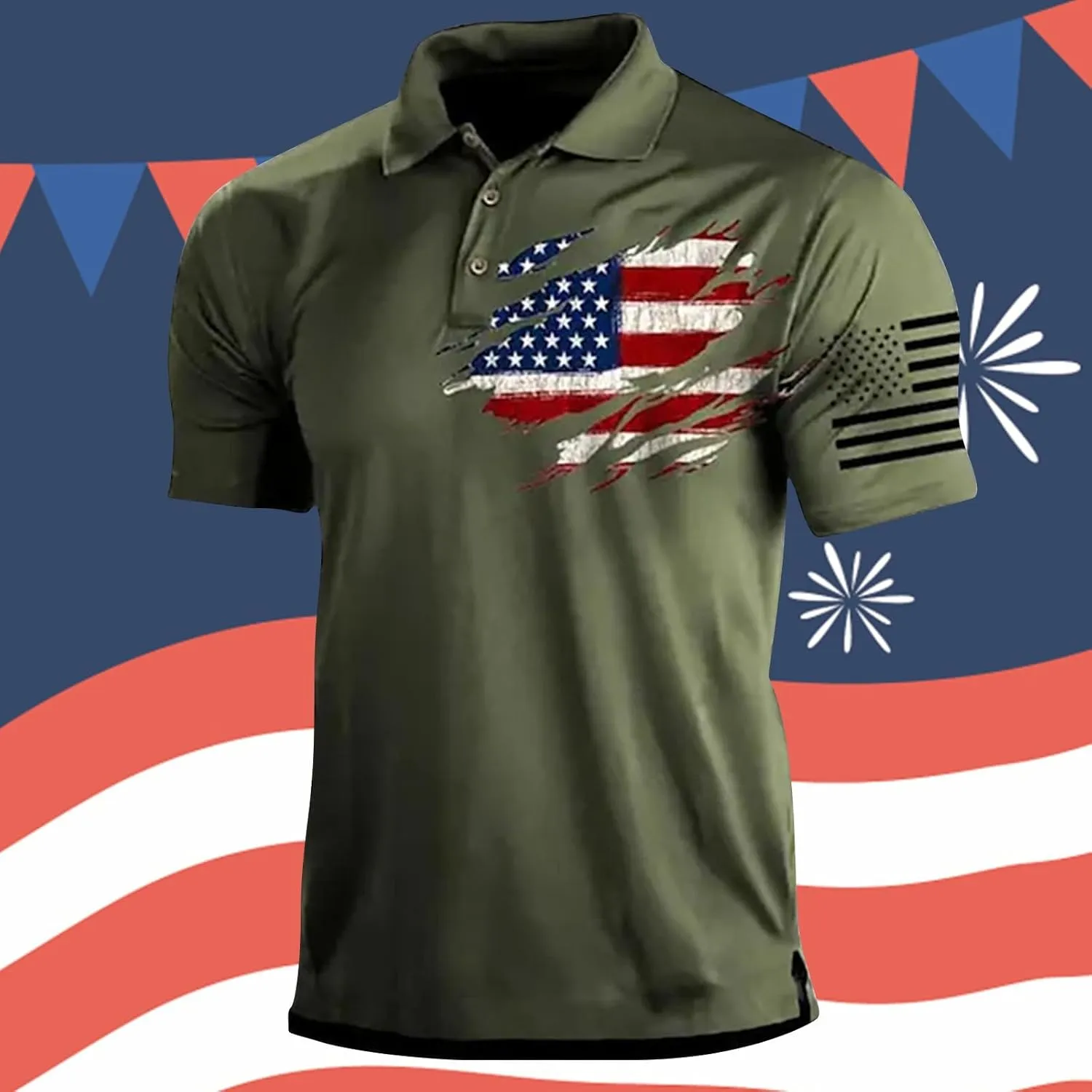 Men American Flag Golf Shirts 4th of July Short Sleeve Performance Moisture Wicking Quick Dry USA Patriotic Polo Shirt