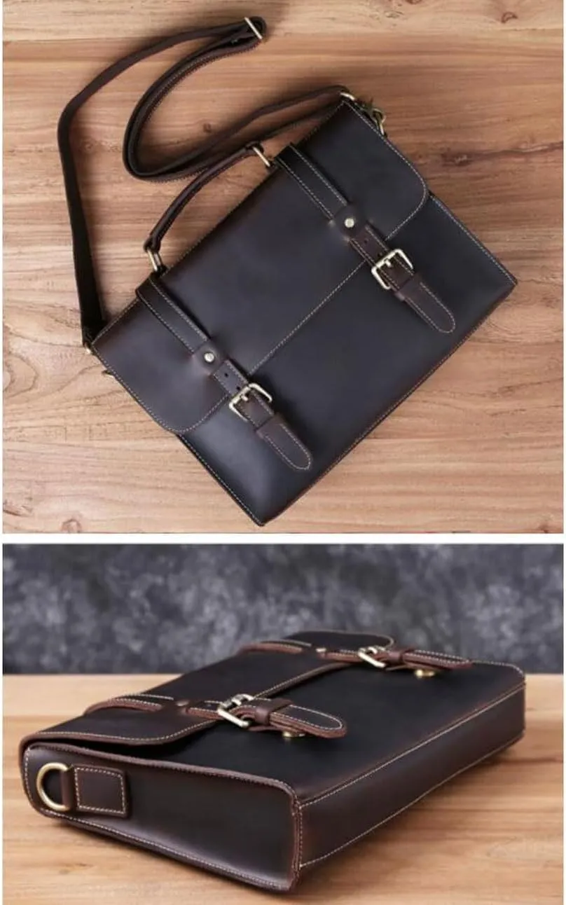 Mens Business Briefcases Genuine Leather Messenger Shoulder Bags Handbags Luggage Laptop Bags(Yellow)