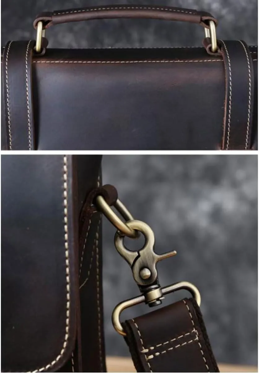Mens Business Briefcases Genuine Leather Messenger Shoulder Bags Handbags Luggage Laptop Bags(Yellow)