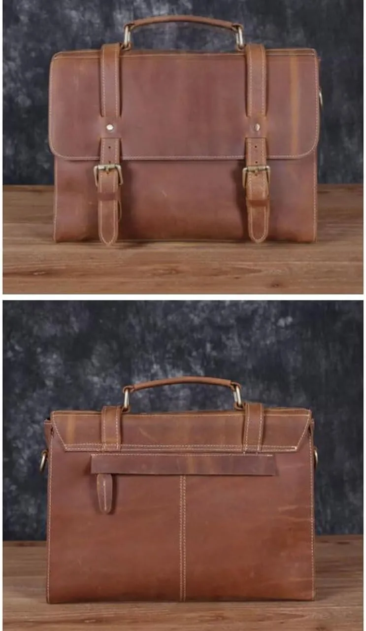 Mens Business Briefcases Genuine Leather Messenger Shoulder Bags Handbags Luggage Laptop Bags(Yellow)
