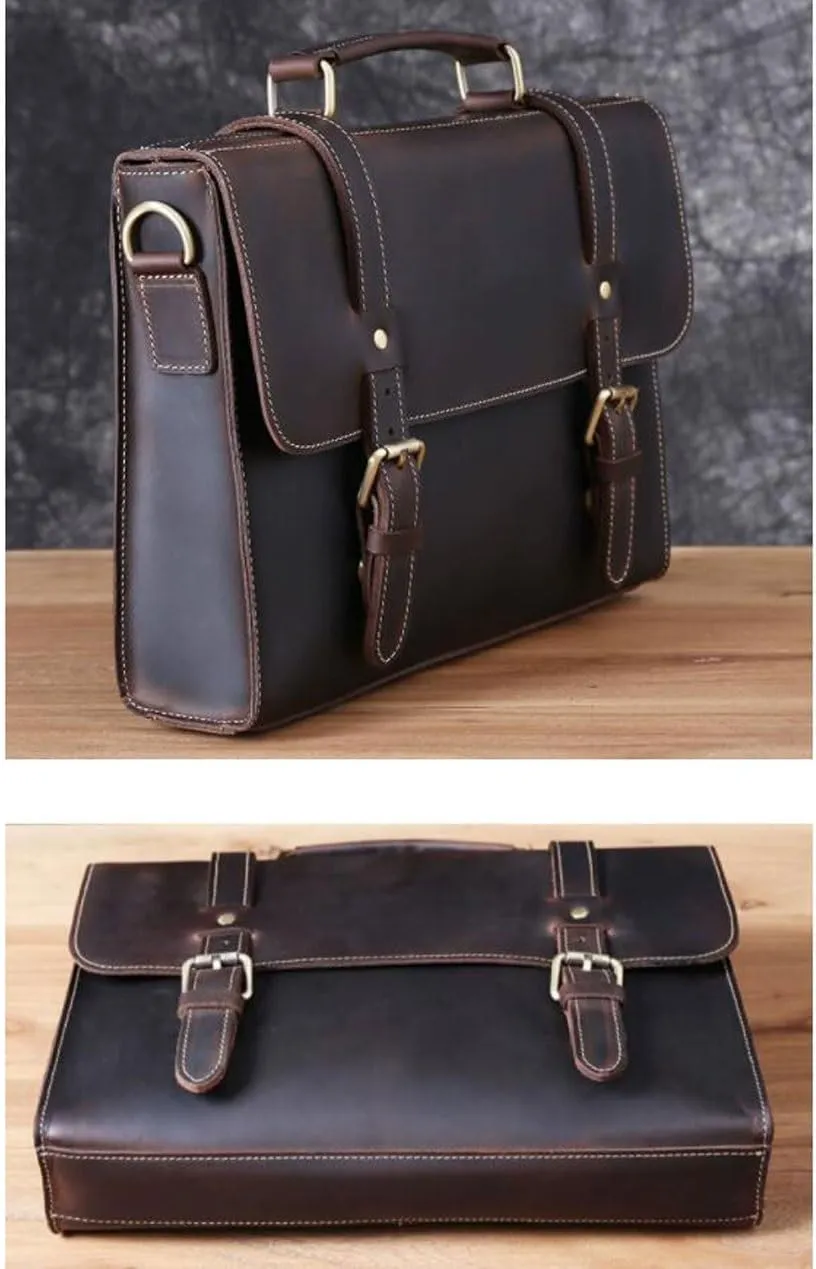 Mens Business Briefcases Genuine Leather Messenger Shoulder Bags Handbags Luggage Laptop Bags(Yellow)