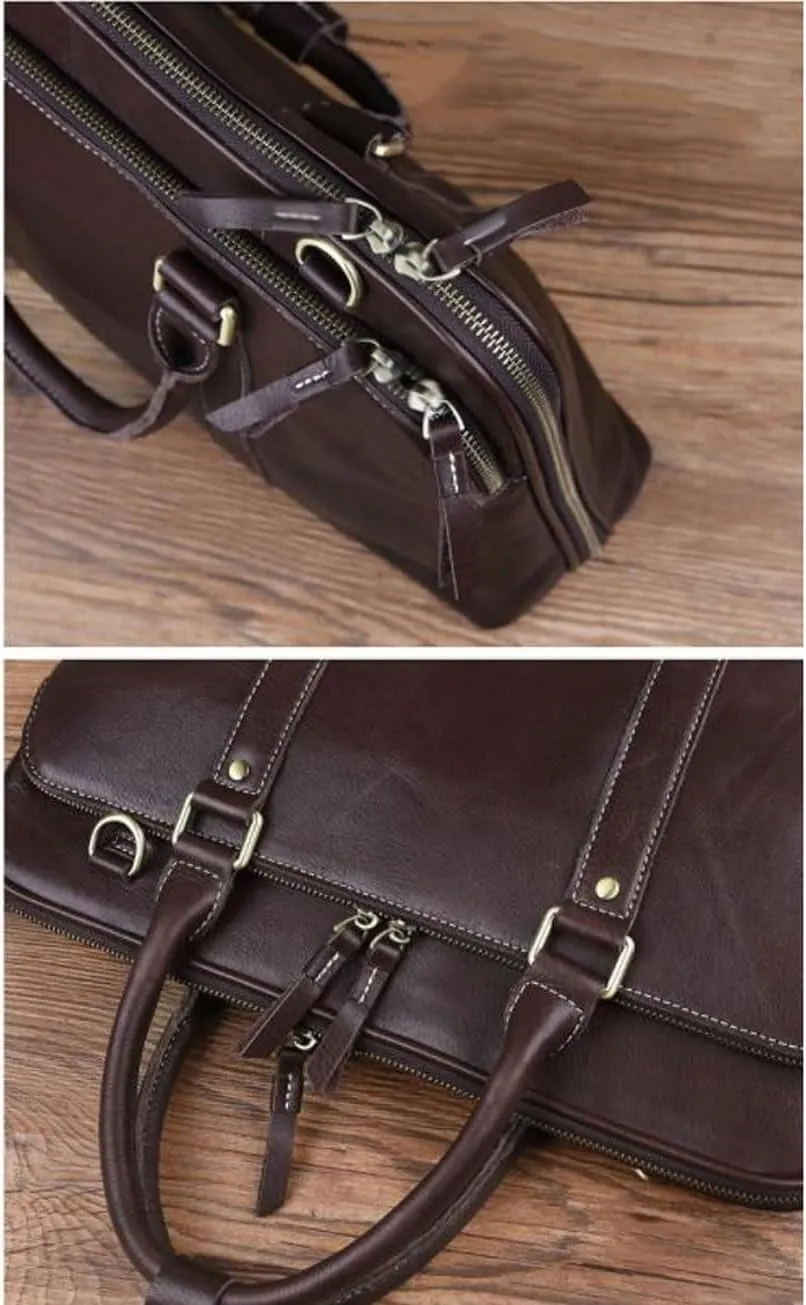 Mens Business Briefcases Handbags Laptop Bags Genuine Leather Luggage Messenger Shoulder Bags(Brown)