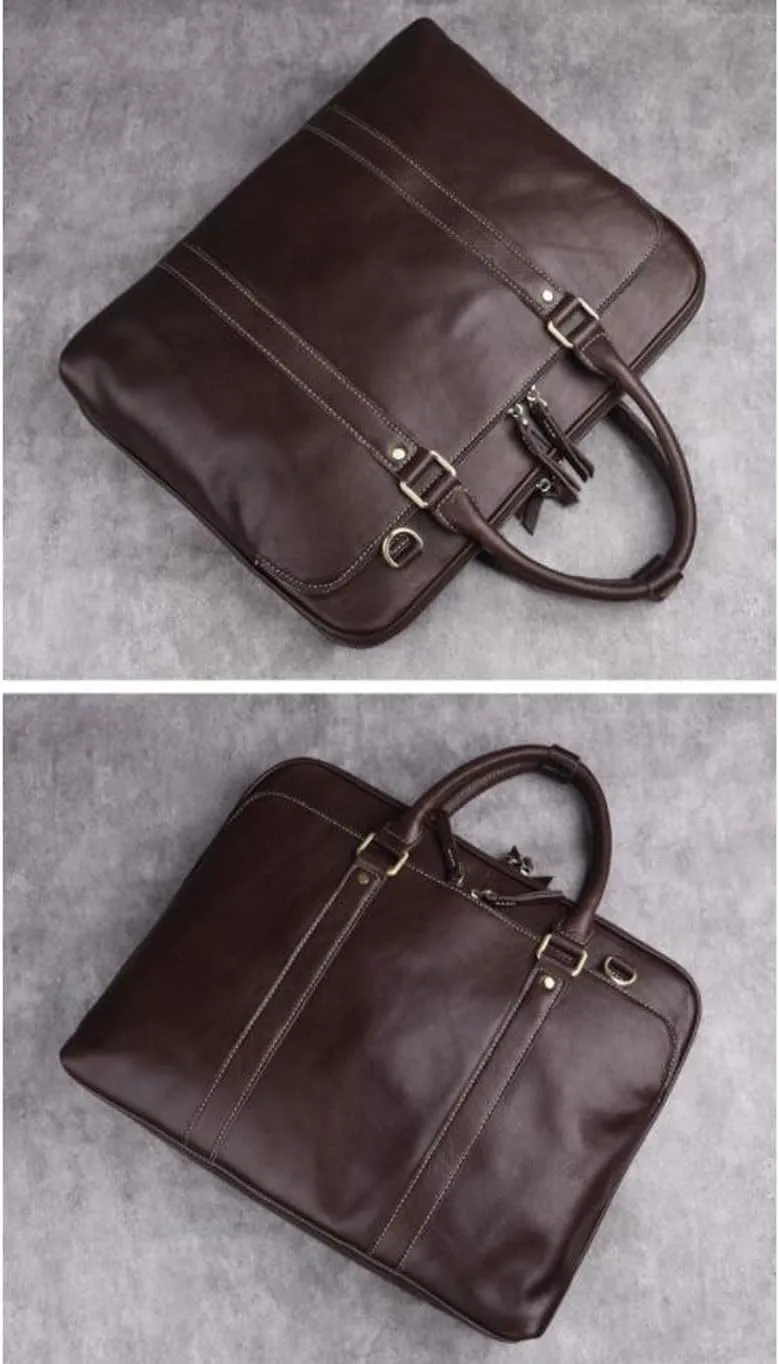 Mens Business Briefcases Handbags Laptop Bags Genuine Leather Luggage Messenger Shoulder Bags(Brown)
