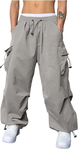 Men's Cargo Pants Loose Fit Casual Joggers Drawstring Elastic Waist Track Pants Multi Pockets
