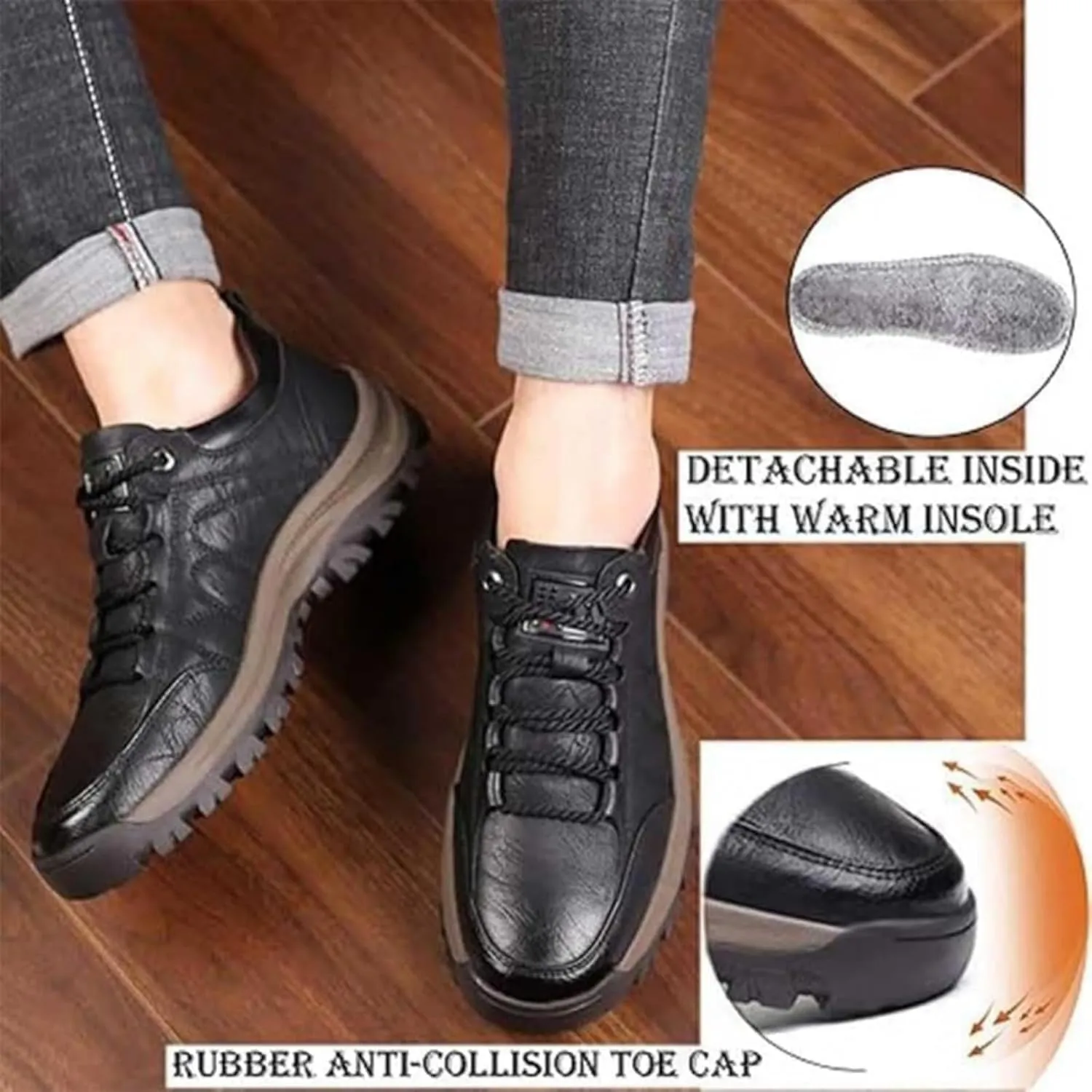 Men's Casual Leather Handmade Non-Slip Arch Support Loafers, Hillde Mens Shoes Comfortable Work Hiking Shoe, Mens Slip on Shoes Sneakers