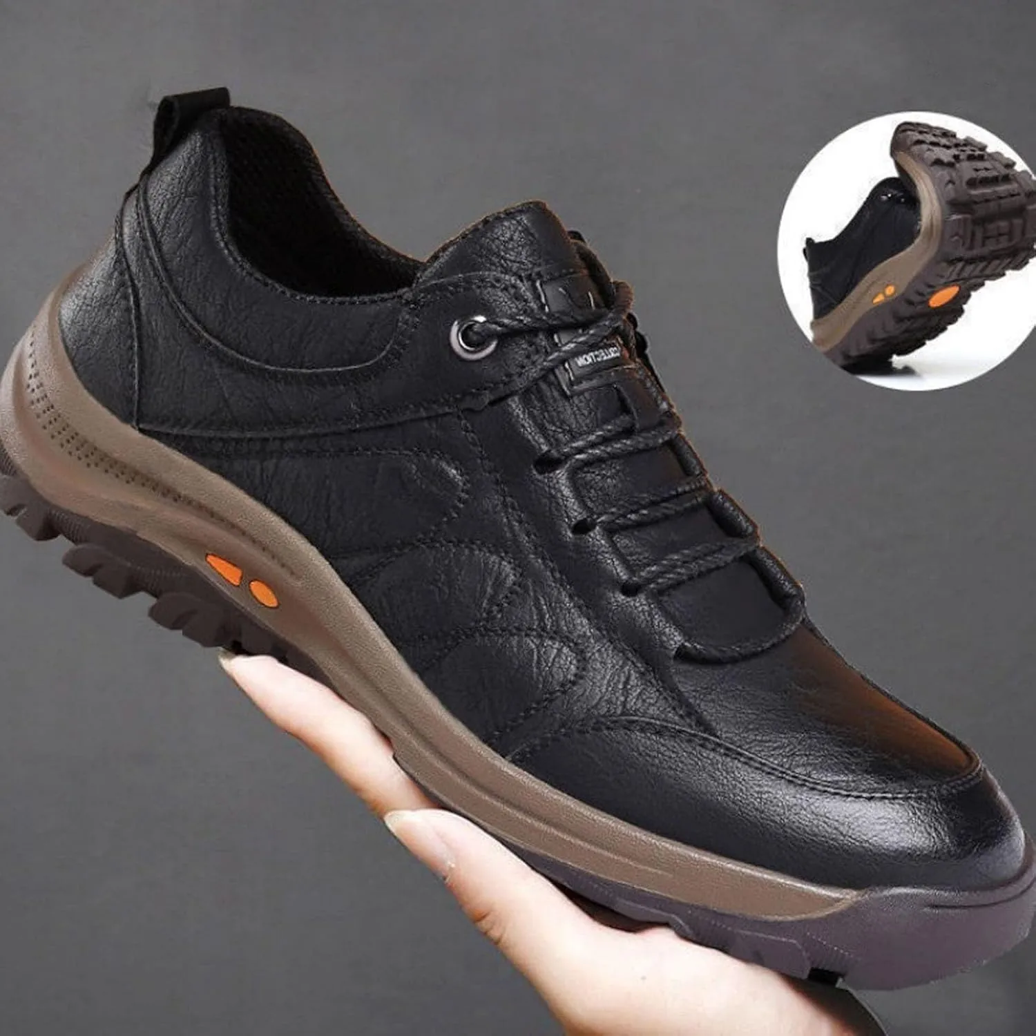 Men's Casual Leather Handmade Non-Slip Arch Support Loafers, Hillde Mens Shoes Comfortable Work Hiking Shoe, Mens Slip on Shoes Sneakers