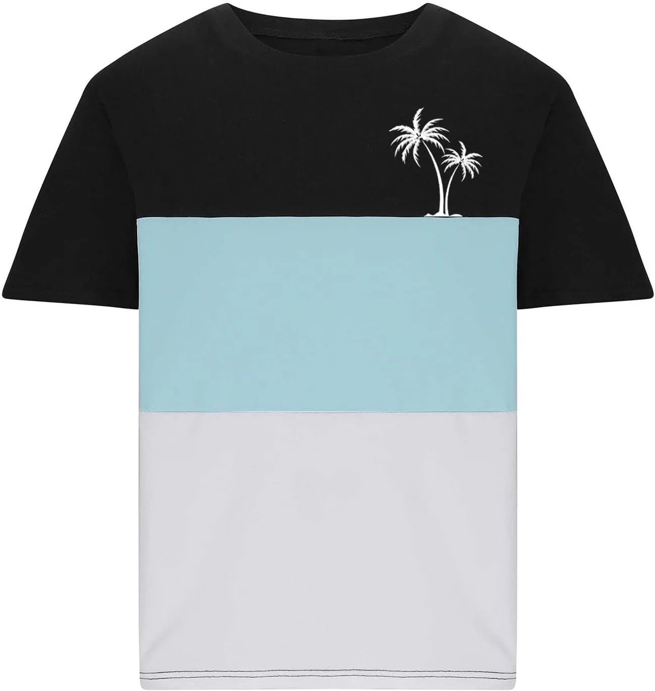 Men's Color Striped Tees Pattern Basic Simple Shirts Palm Tree Classic Printed Beach Shirts Top Short Sleeve Tees
