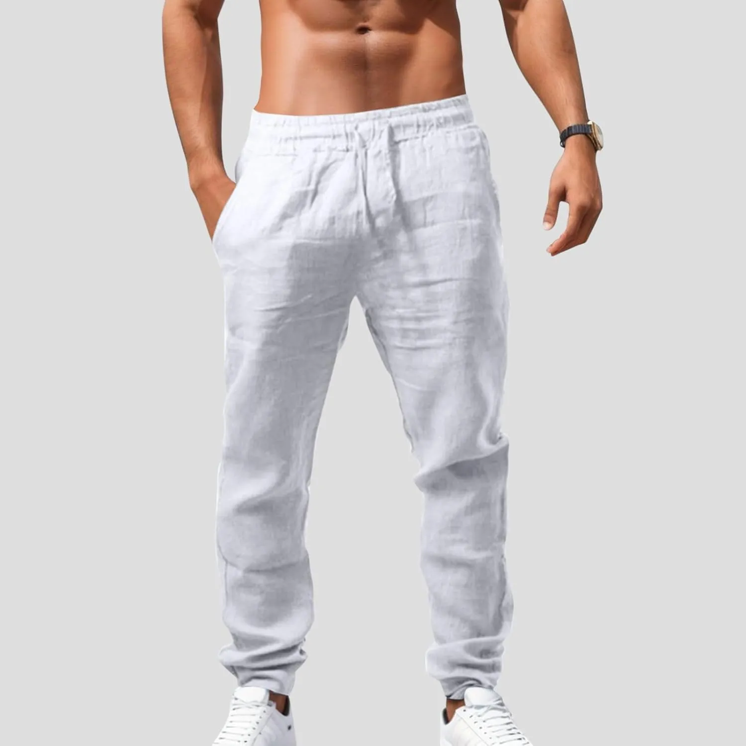 Mens Combat Cargo Pants Casual Linen Elasticated Pant Straight Leg Sweatpants Joggers Baggy Training Jogger