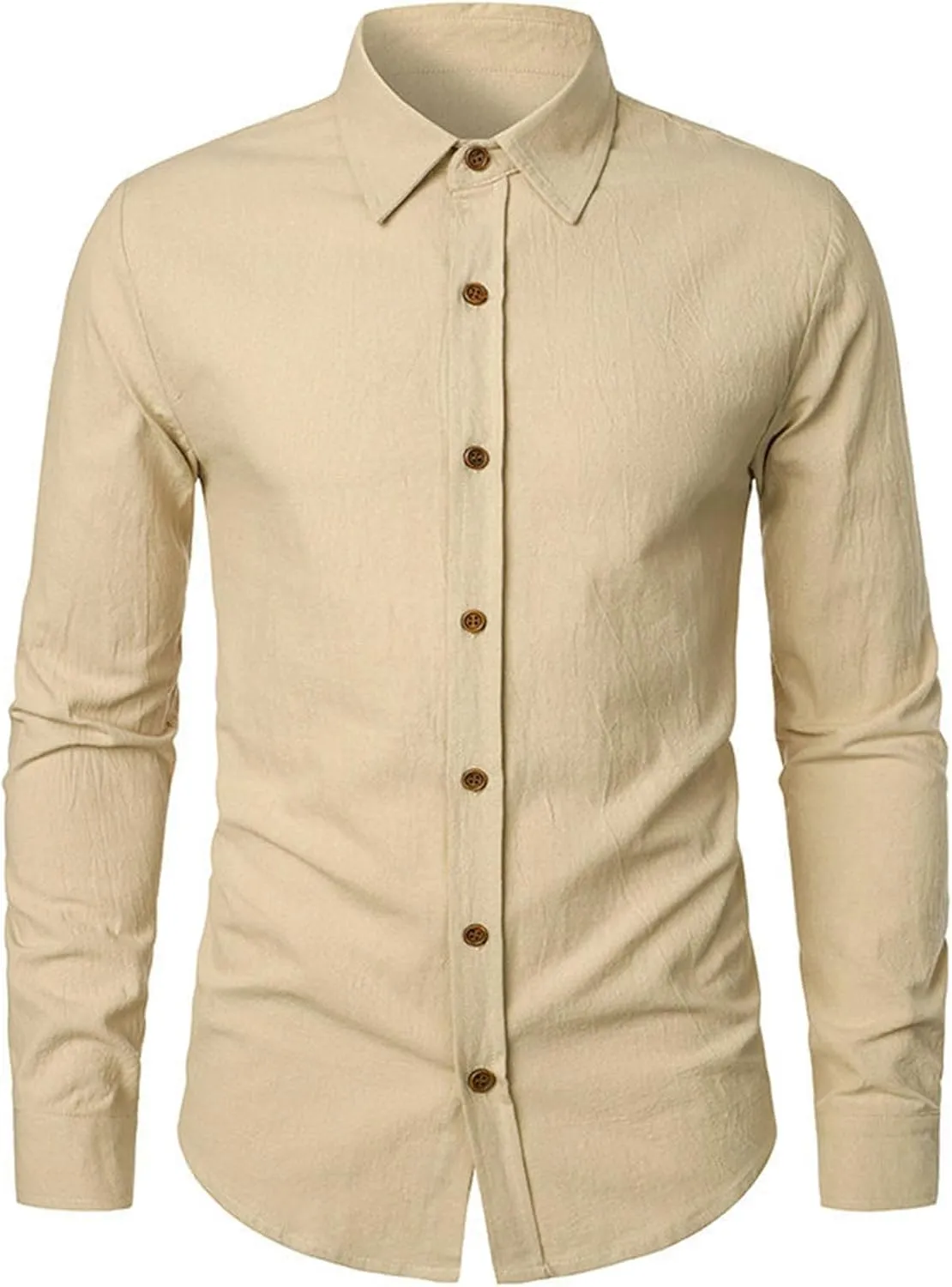 Men's Cotton Linen Dress Shirt Long Sleeve Button Down Summer Beach Shirt Lightweight Wrinkle Resistant Formal Office Top
