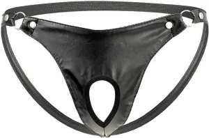 Men's Faux Leather Metal O-rings G-String Thong Brief Underwear