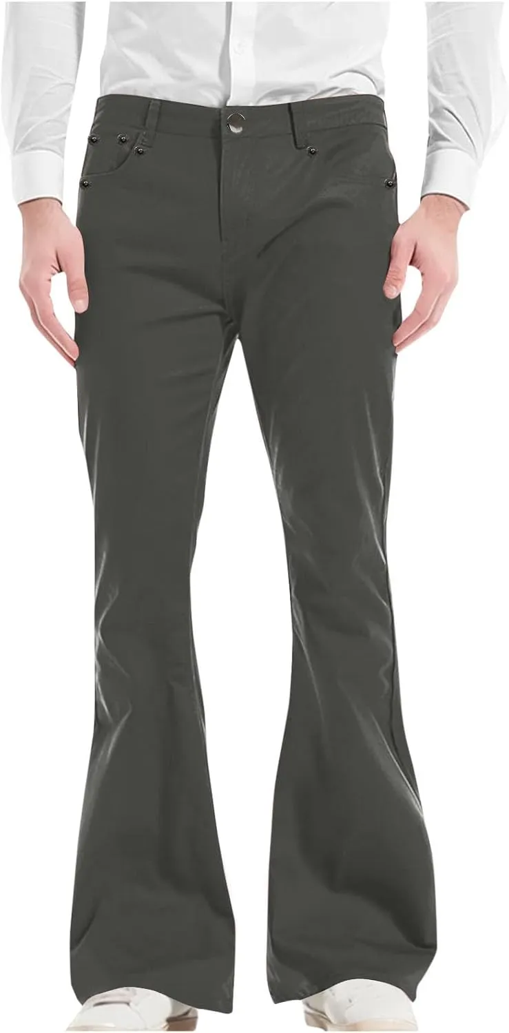Men's Flared Pants Vintage Streetwear Performance Pants Button Down Zipper Party Pants Baggy Relaxed Trousers