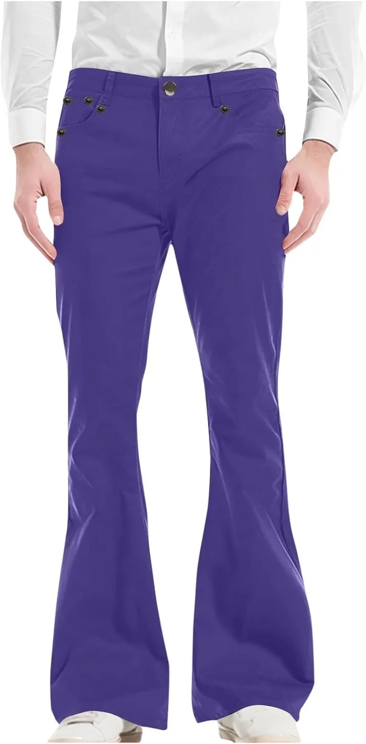 Men's Flared Pants Vintage Streetwear Performance Pants Button Down Zipper Party Pants Baggy Relaxed Trousers