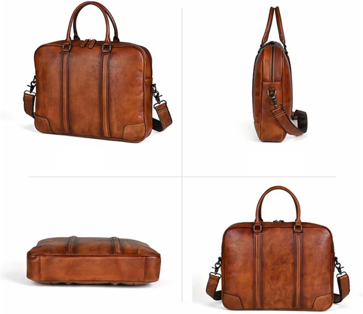 Mens Handbags Laptop Bags Genuine Leather Messenger Shoulder Bags Briefcases Computer Bags(Brown)