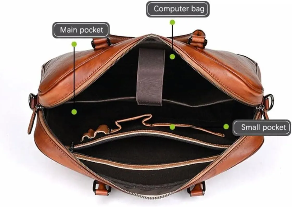 Mens Handbags Laptop Bags Genuine Leather Messenger Shoulder Bags Briefcases Computer Bags(Brown)