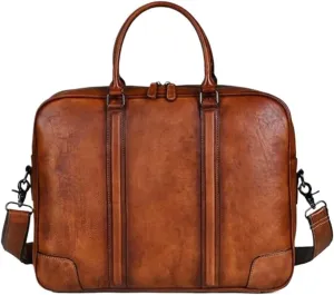 Mens Handbags Laptop Bags Genuine Leather Messenger Shoulder Bags Briefcases Computer Bags(Brown)